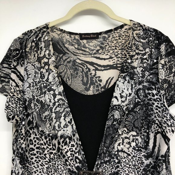 Brittany Black Grey Short Sleeve Abstract Layered Blouse size XL - Picture 4 of 16